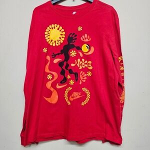 Nike XL Red Long Sleeve Lizard Gecko Graphic Tee Tribal Sunburst Design